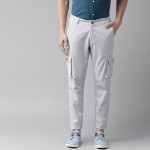 Men Blue Stretchable Slim Fit Solid Cargos