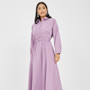 Cuffed Sleeves Shirt Maxi Dress