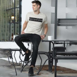 Men Beige & Black Typography Printed Sustainable T-shirt